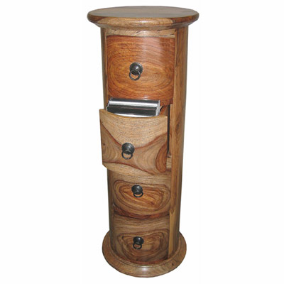 Natural Shesham 4 Drawer Round CD Holder