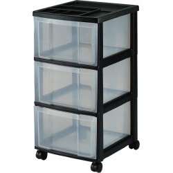 3 Plastic Drawer Black Storage Unit 