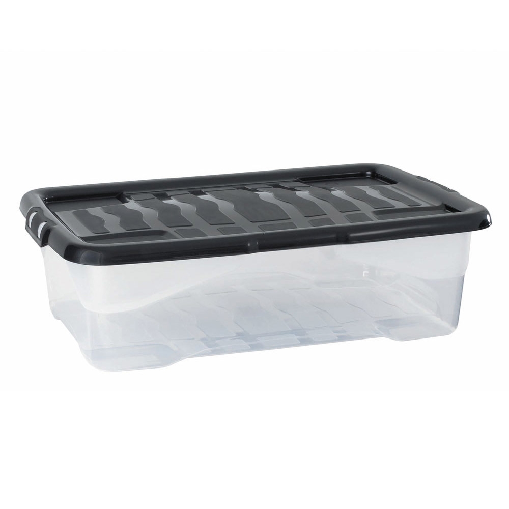 40L Clear Under Bed Storage Box with Black Lid 